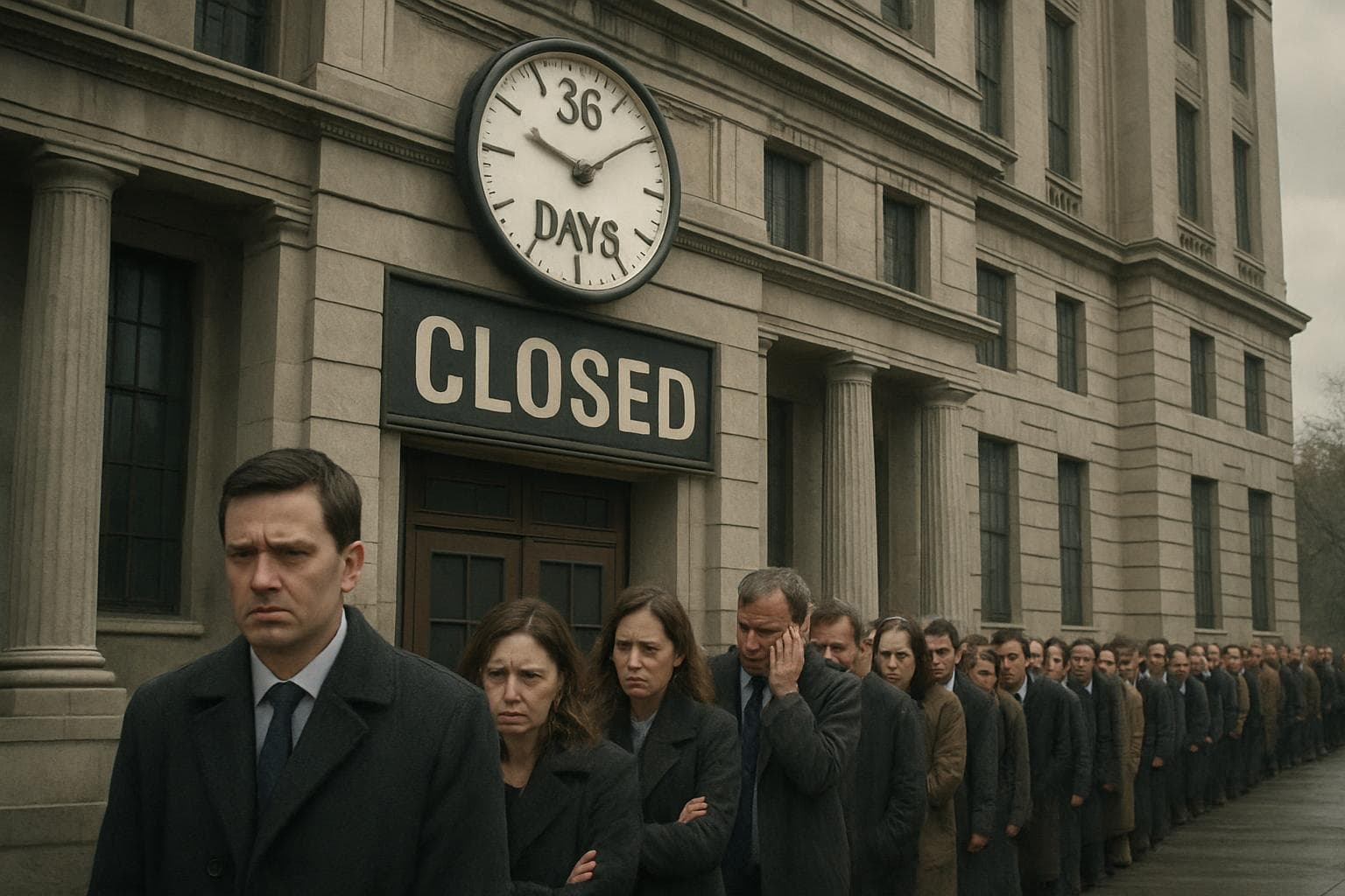Federal workers in line outside closed US government building
