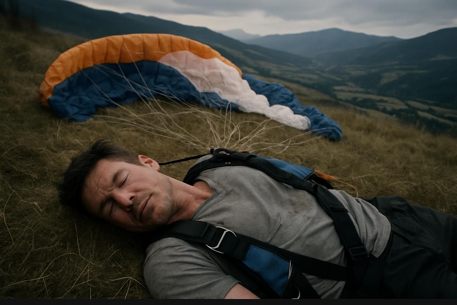 Felix Baumgartner paragliding in the sky