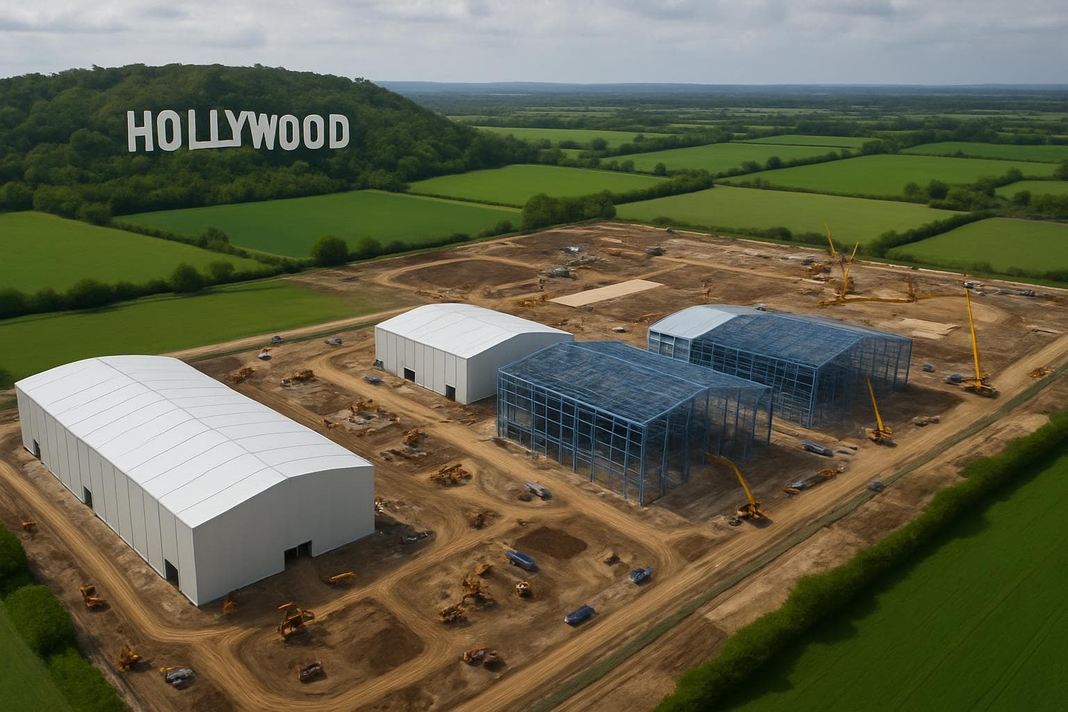 Film studio construction site on green belt land in Buckinghamshire