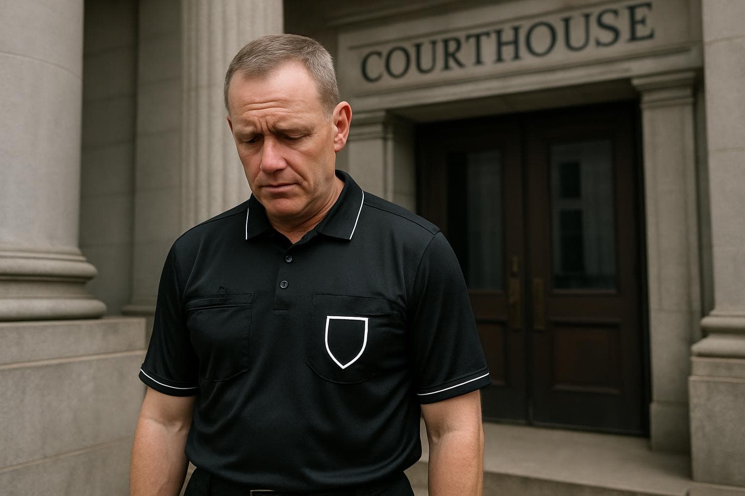 Former Premier League referee outside courthouse