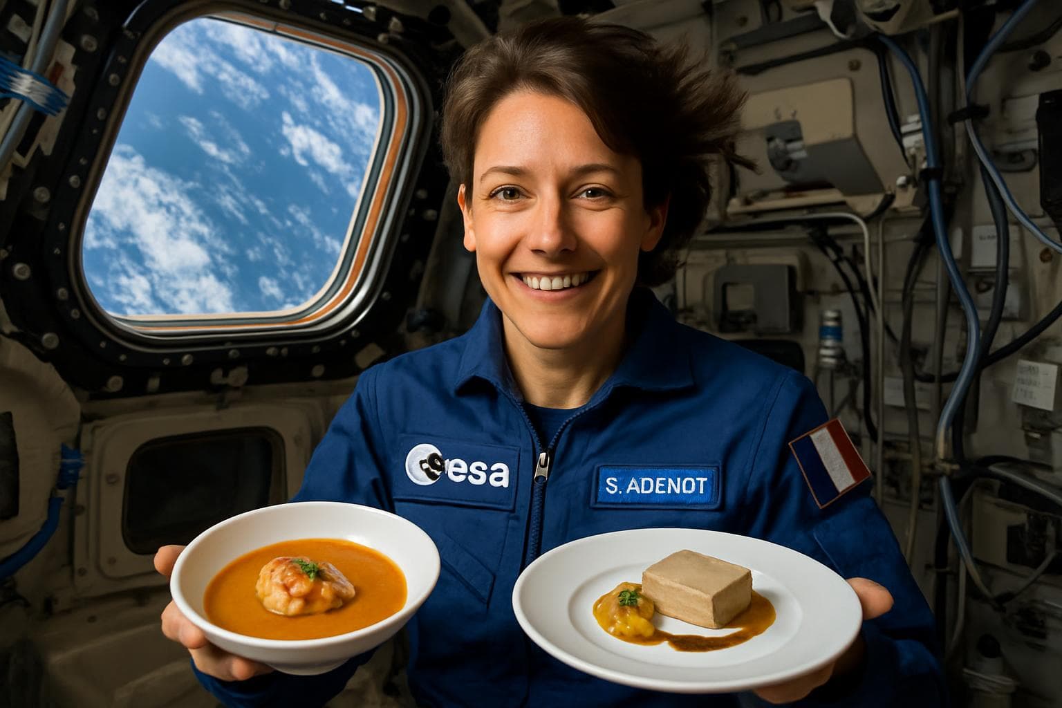 Astronaut Sophie Adenot enjoying gourmet food on the ISS.