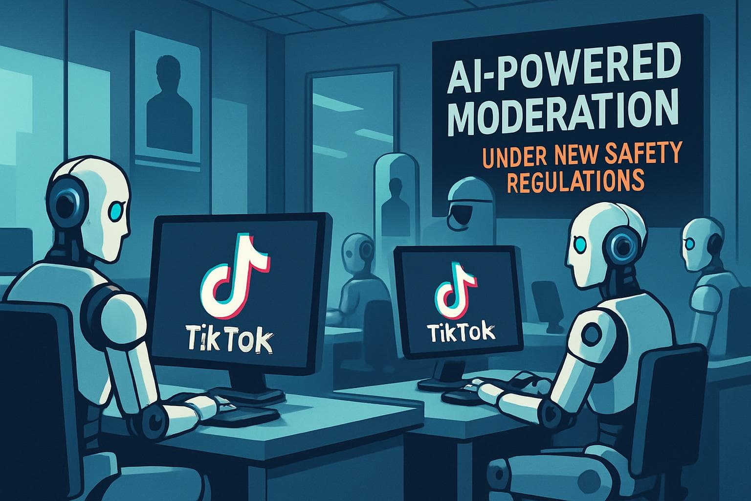 AI machines replacing human moderators in an office