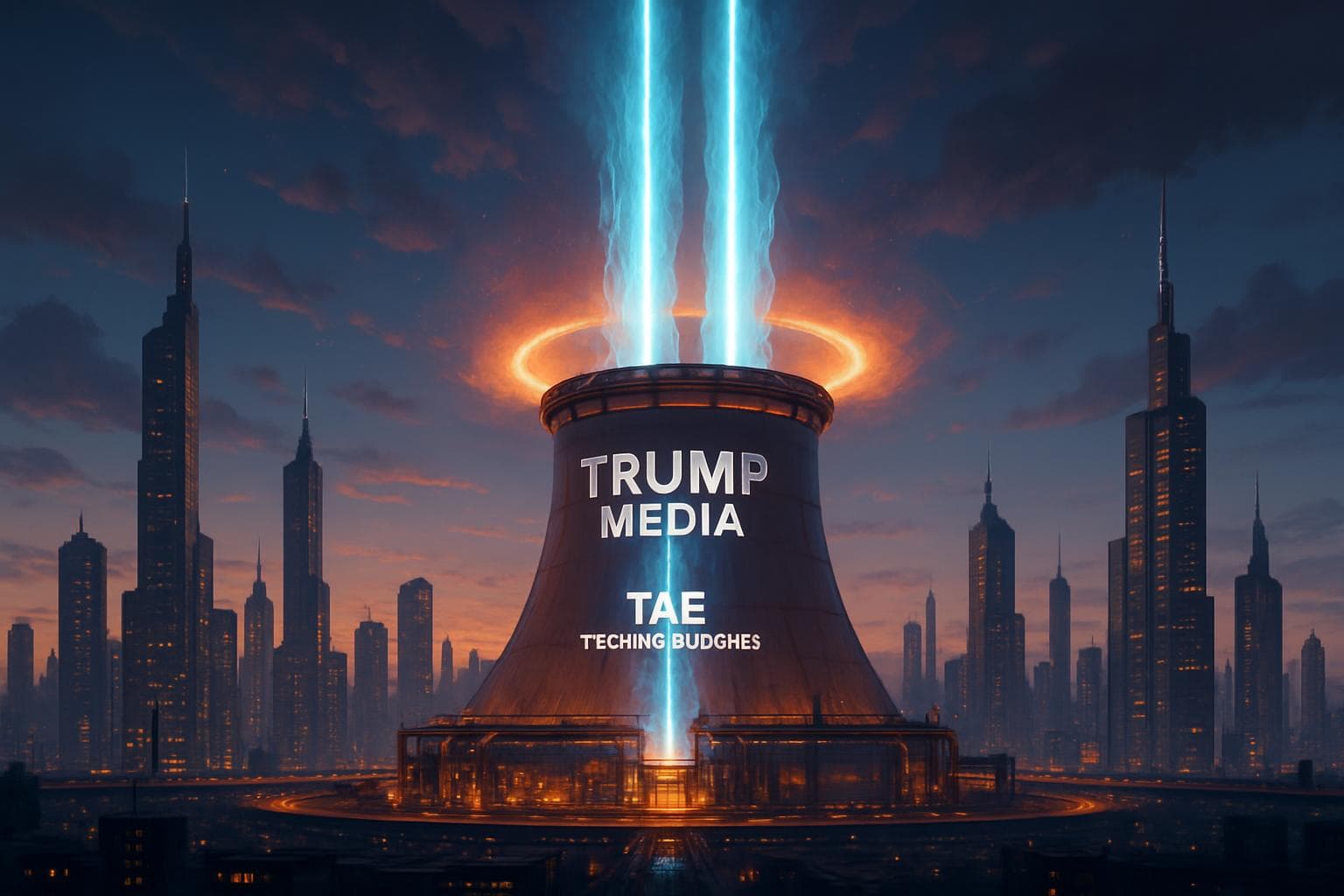 Futuristic skyline with a fusion power plant