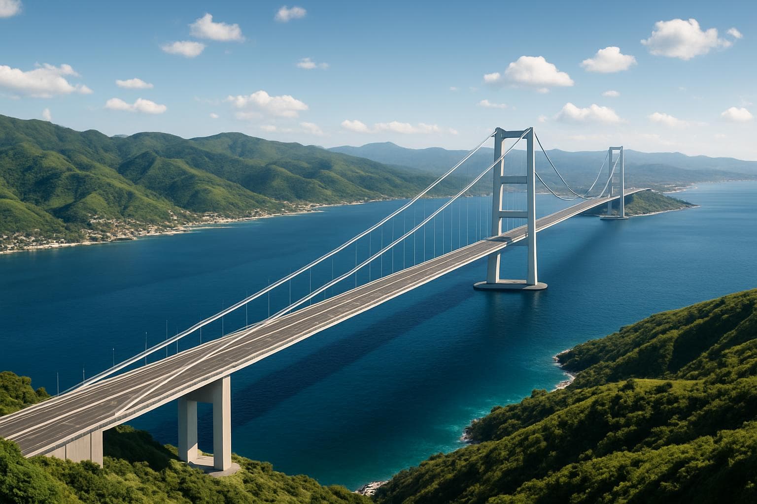 Futuristic suspension bridge over the Strait of Messina