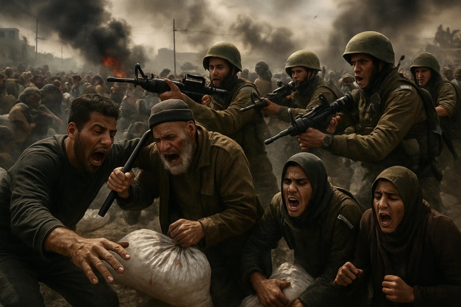 Palestinians gathered at Gaza aid site amid conflict