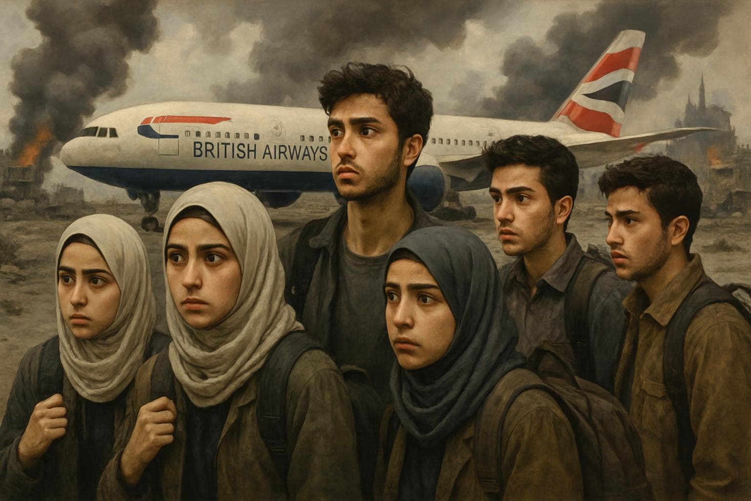 Gazan students preparing to board a British airplane.