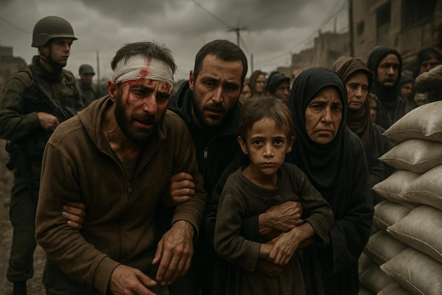 Gazans in line for food aid with military presence