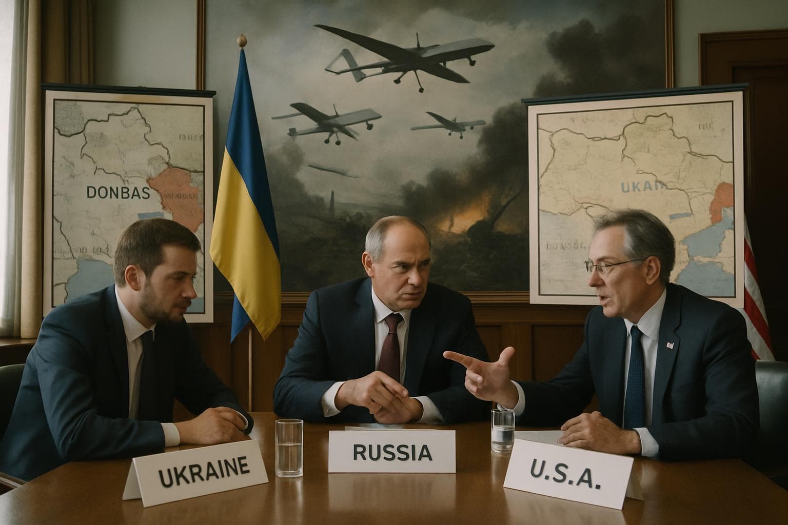Negotiators from Ukraine, Russia, and the US in Geneva meeting room