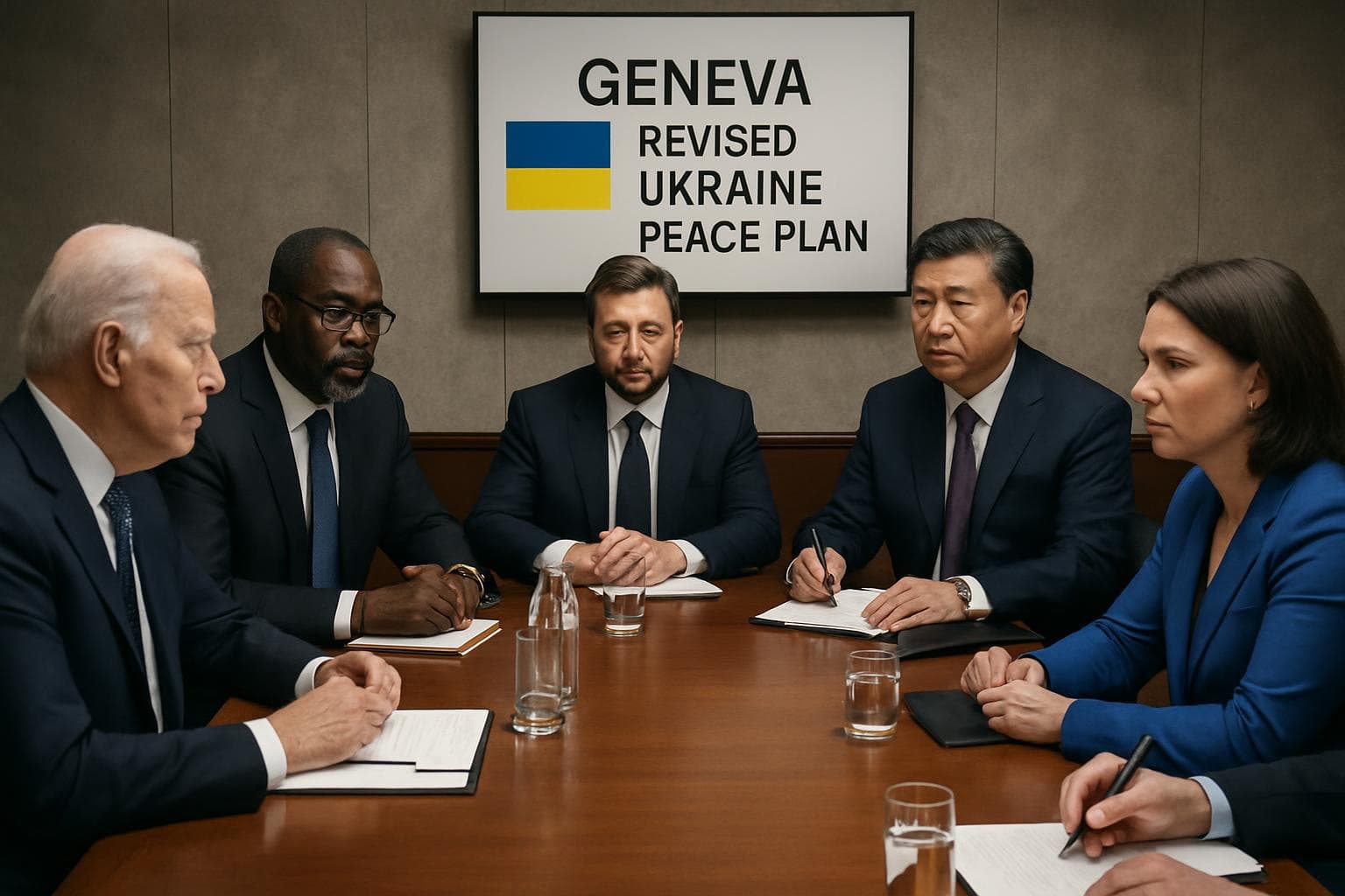 World leaders in Geneva discussing Ukraine peace plan