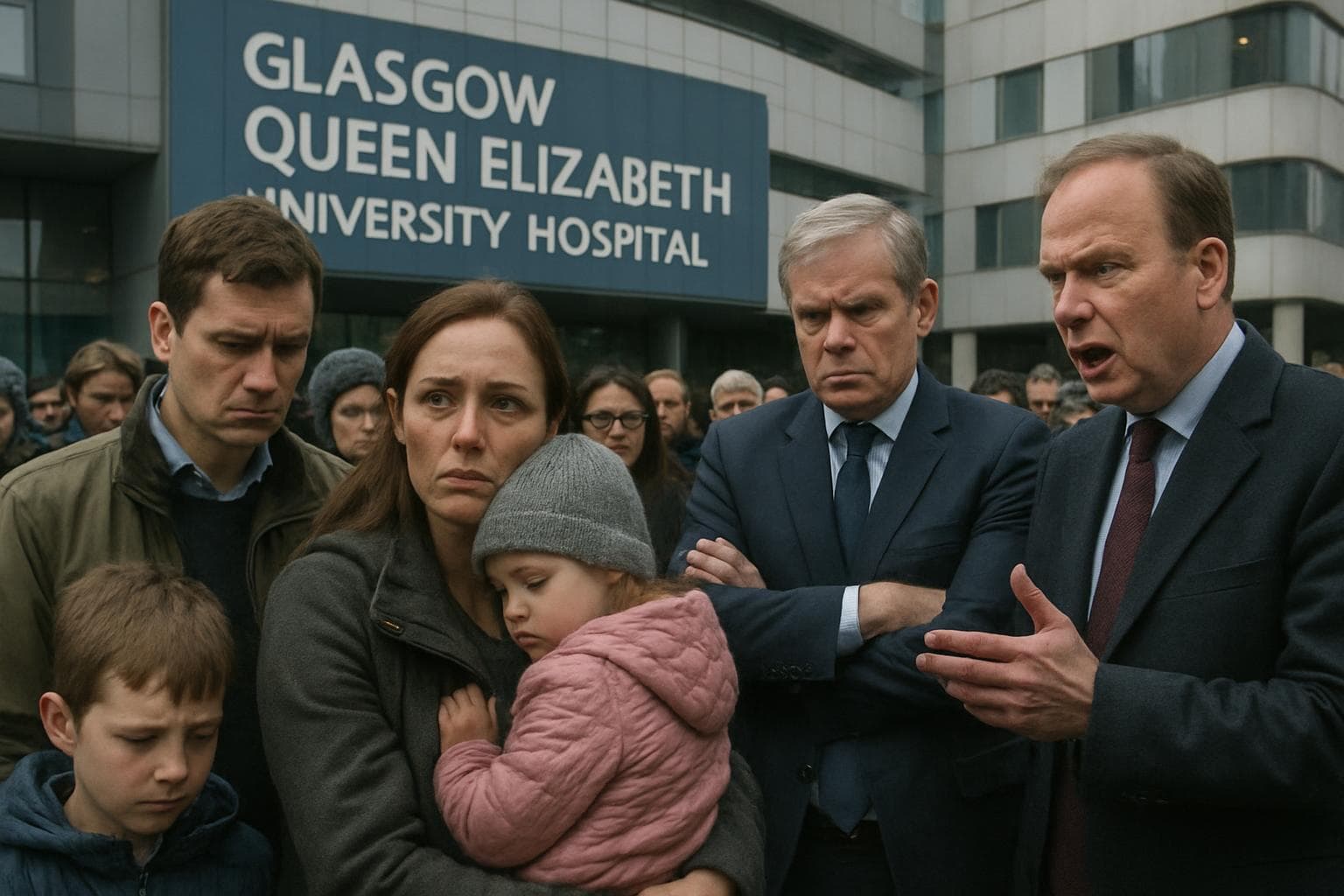 Families and leaders outside Glasgow hospital over water issues