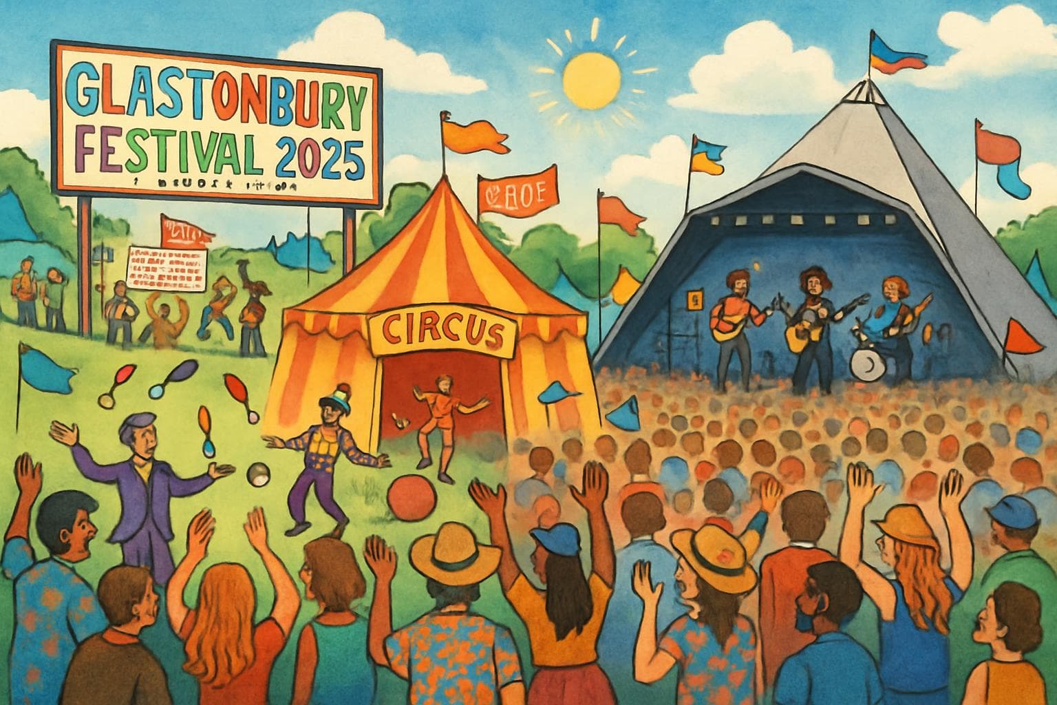 Glastonbury Festival 2025 with music and circus performances