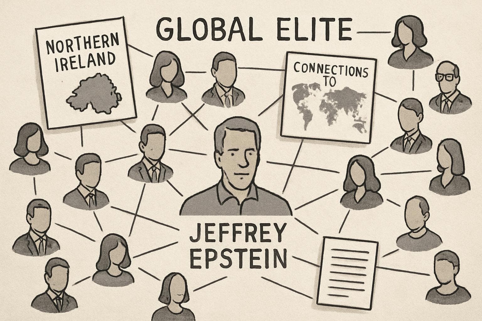 Interconnected figures and documents highlighting Epstein's links