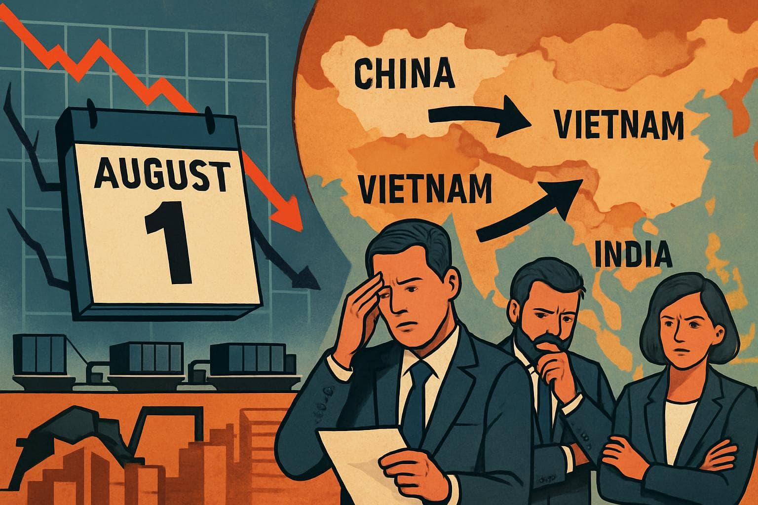 Stock graphs declining with calendar marked August 1