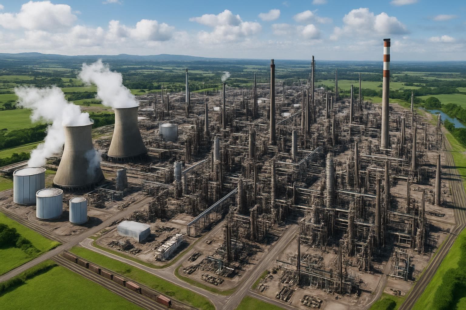 Aerial view of Grangemouth industrial complex in Scotland