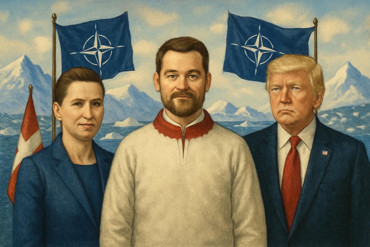 Greenland's PM Nielsen with Denmark's PM Frederiksen and Trump