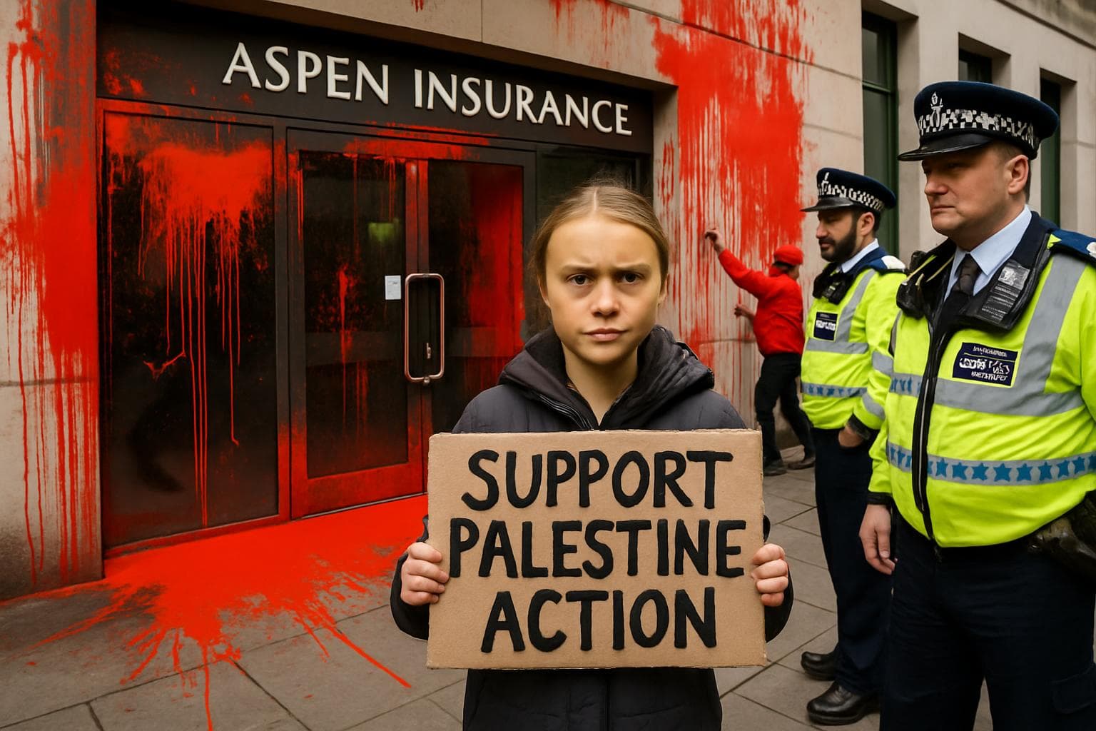 Greta Thunberg with placard at Palestine Action protest in London