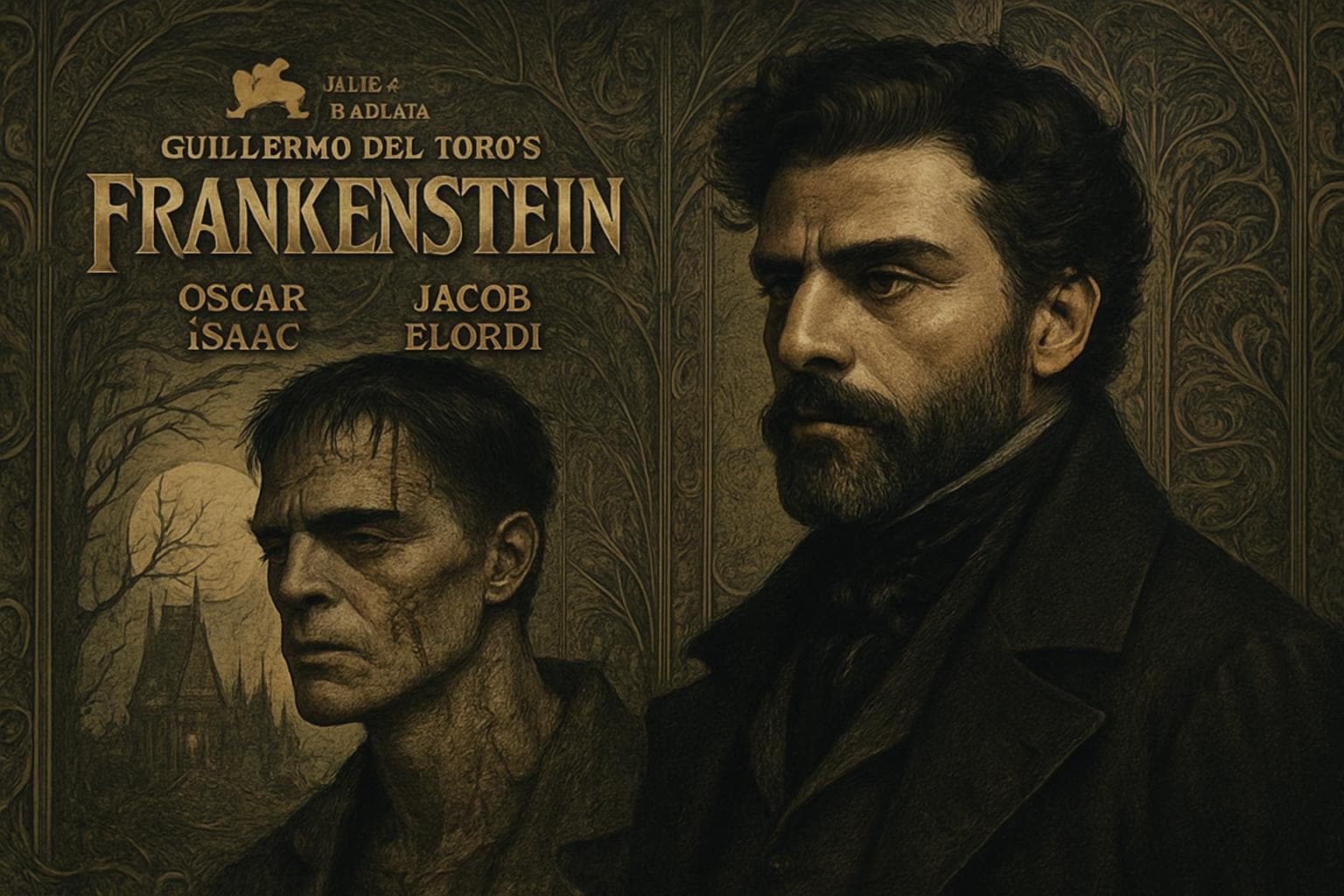 Oscar Isaac as Victor Frankenstein and Jacob Elordi as the creature