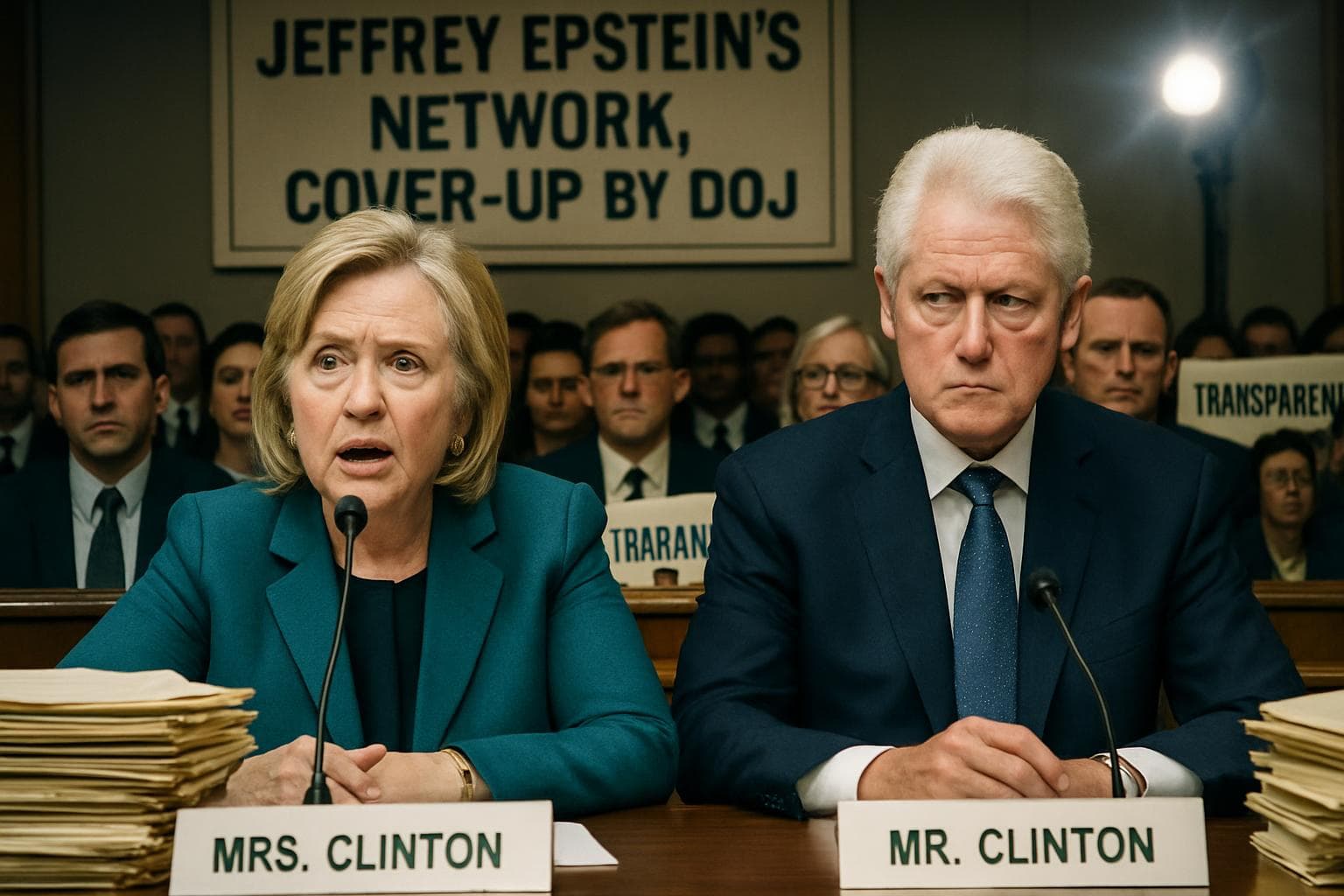 Hillary and Bill Clinton testifying before Congress