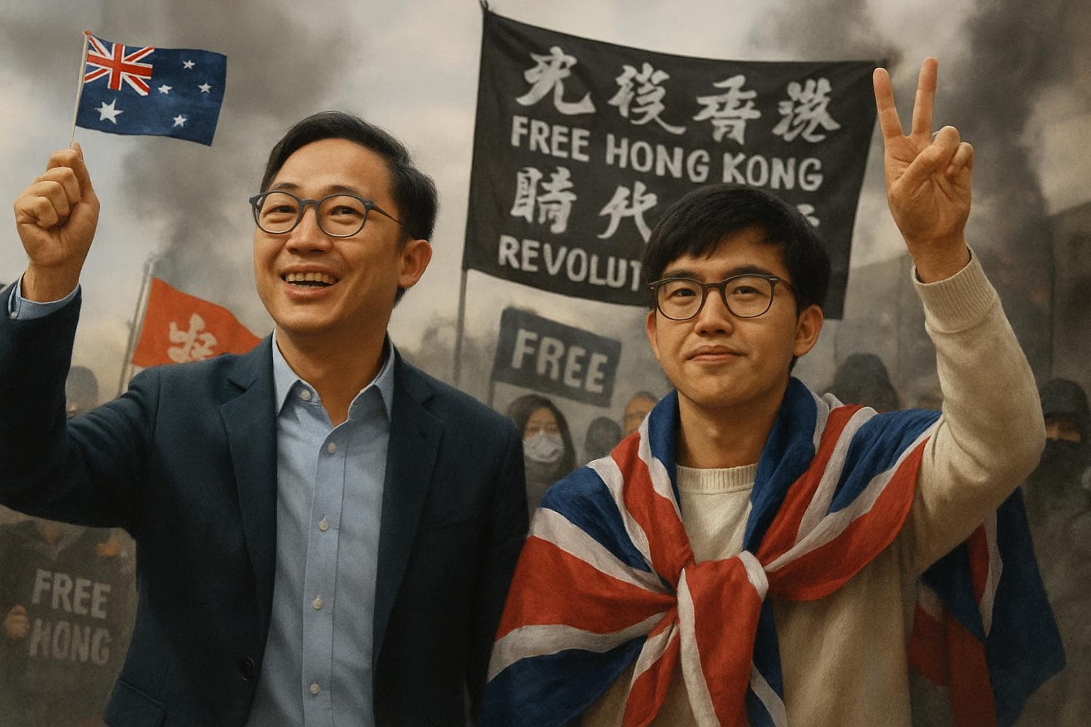 Hong Kong activists Ted Hui and Tony Chung in asylum scene