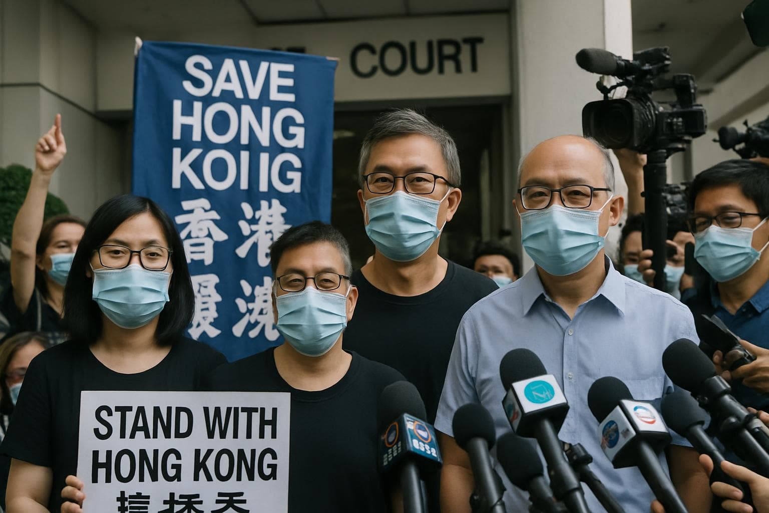 Three Hong Kong activists on trial with supporters present