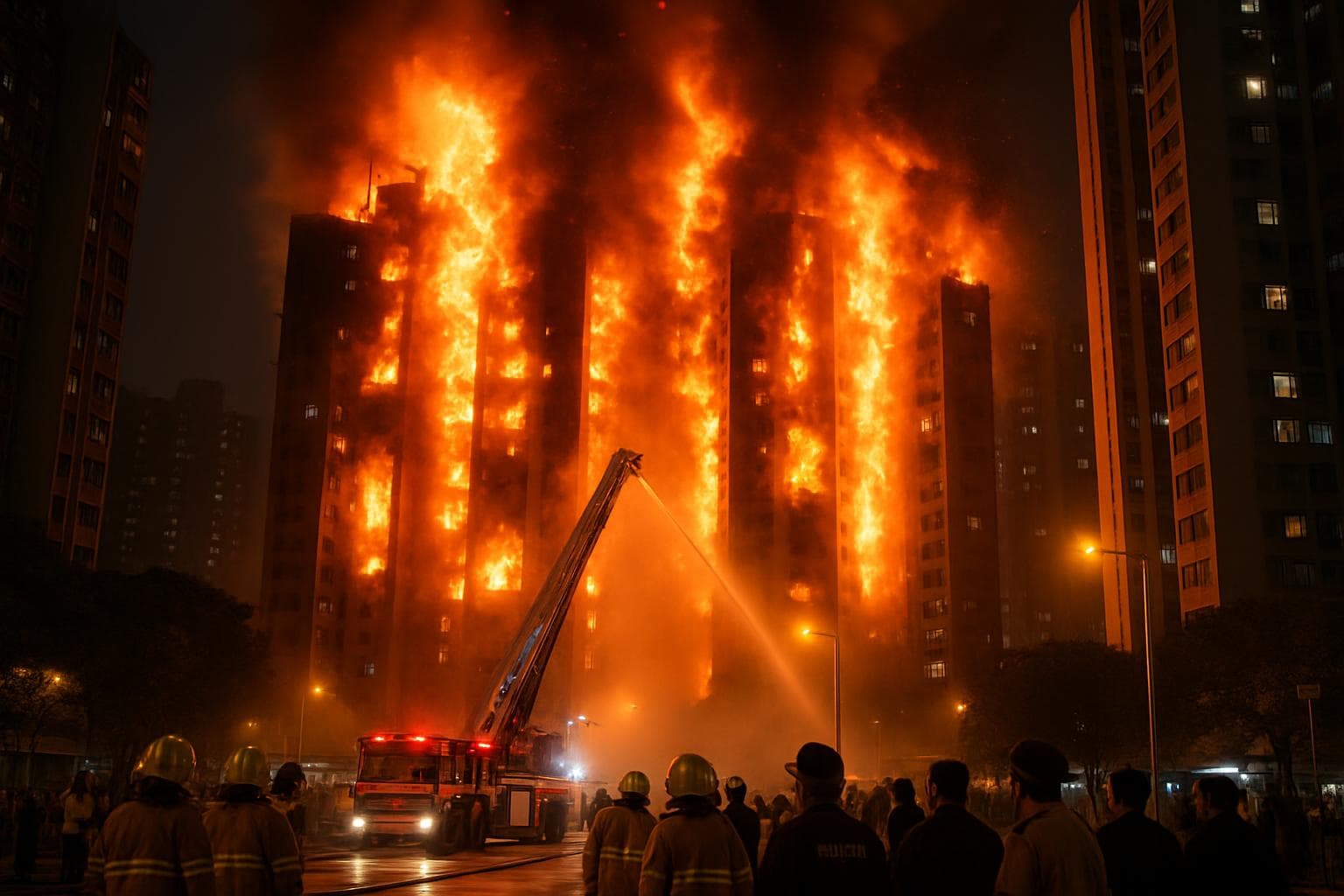 High-rise buildings in Hong Kong's Tai Po district on fire