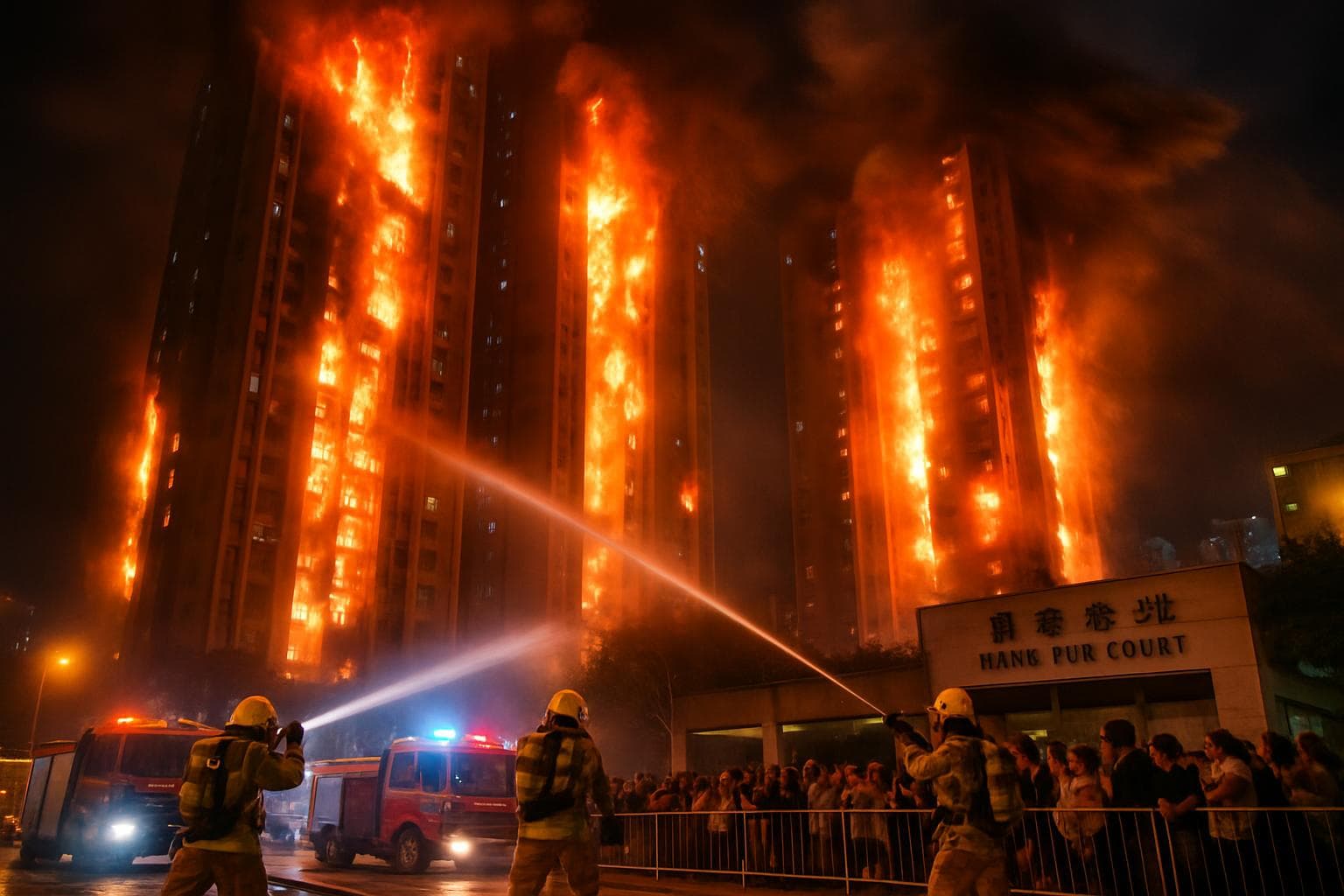 Firefighters battling flames at Wang Fuk Court, Hong Kong