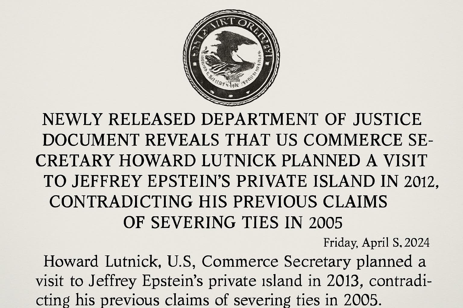 Howard Lutnick plans visit to Epstein's island in 2012