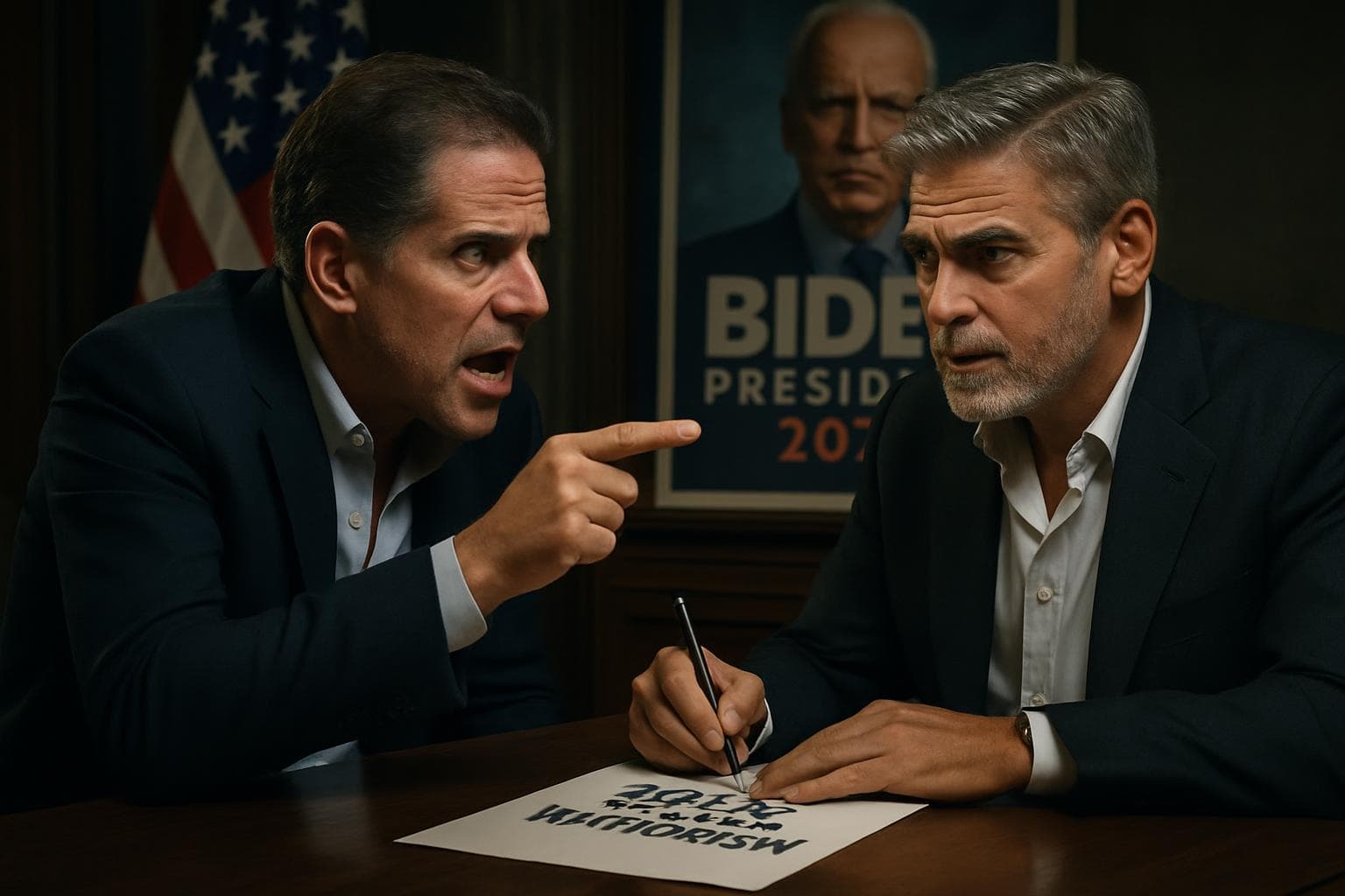Hunter Biden and George Clooney in a heated discussion