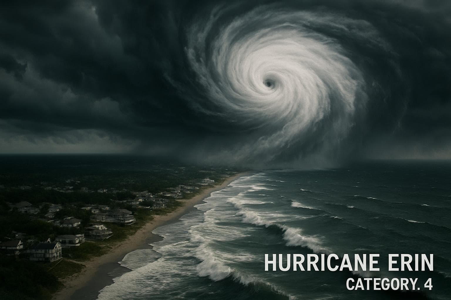 Category 4 Hurricane Erin near US East Coast with storm clouds