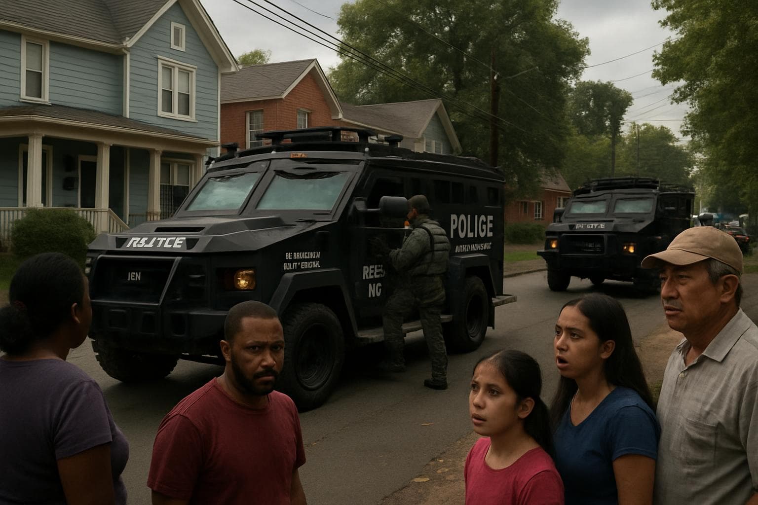Federal agents in armored vehicles during a raid in Charlotte