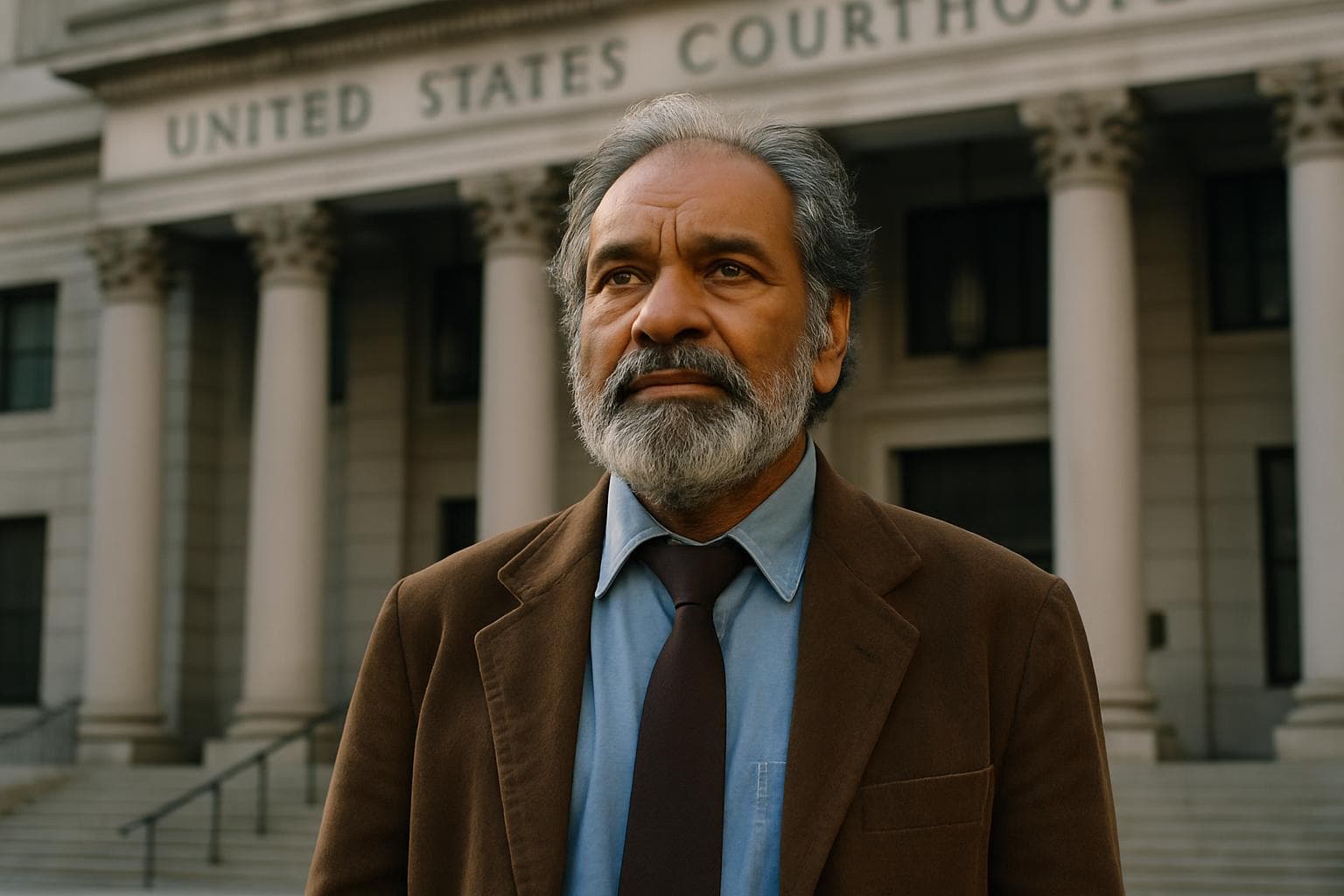 Indian-origin man standing outside a US courthouse