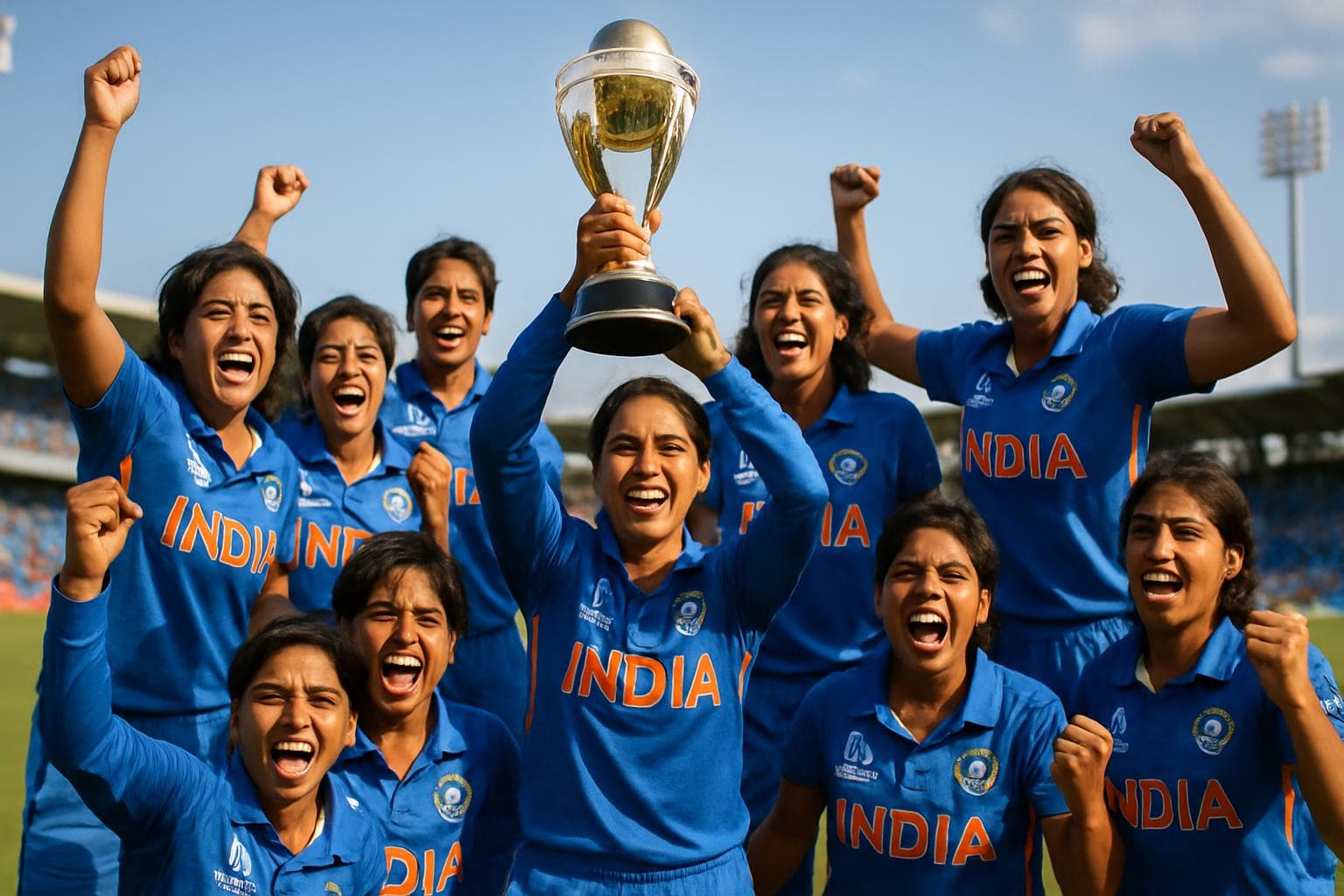 Indian women's cricket team celebrating World Cup win