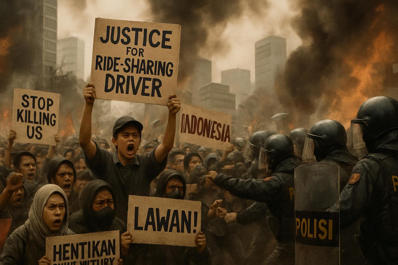 Crowds of demonstrators in Indonesia clashing with police