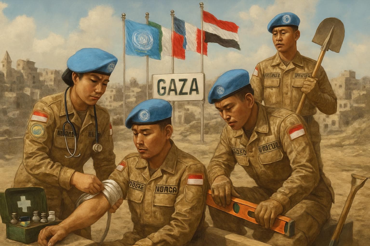Indonesian troops in peacekeeping uniforms in Gaza