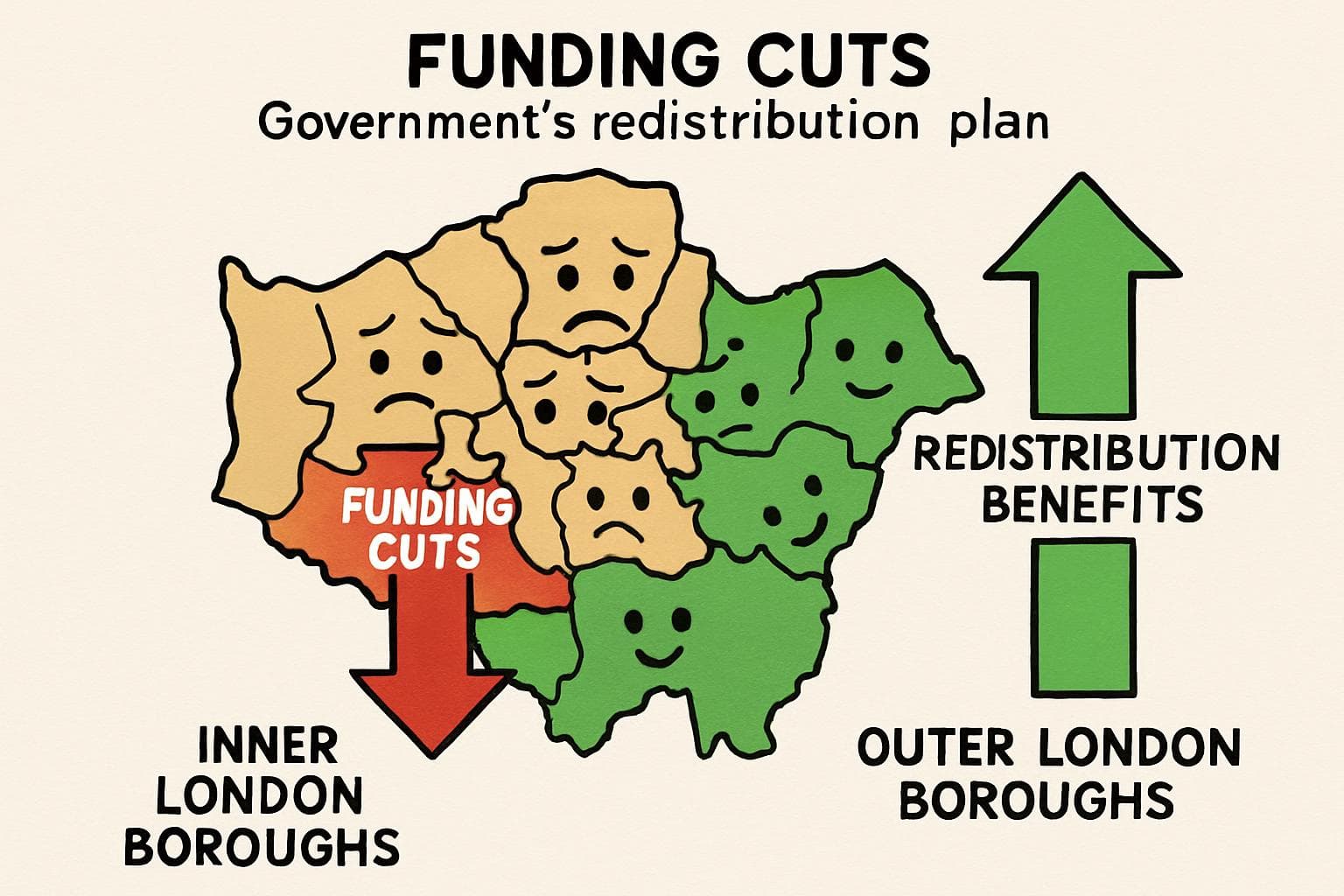 Inner London boroughs with concerned faces over funding cuts