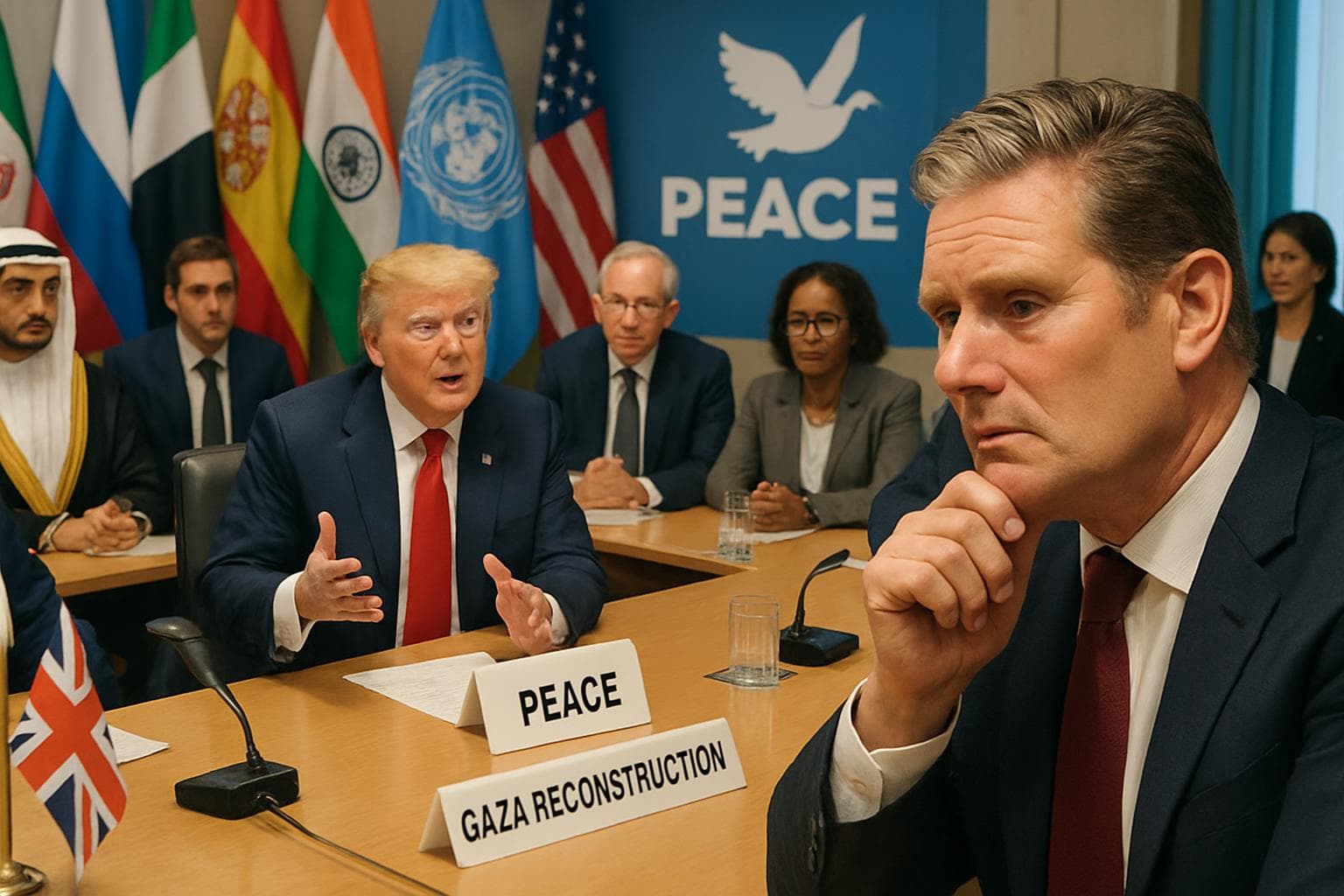 Donald Trump and Keir Starmer at an international peace meeting