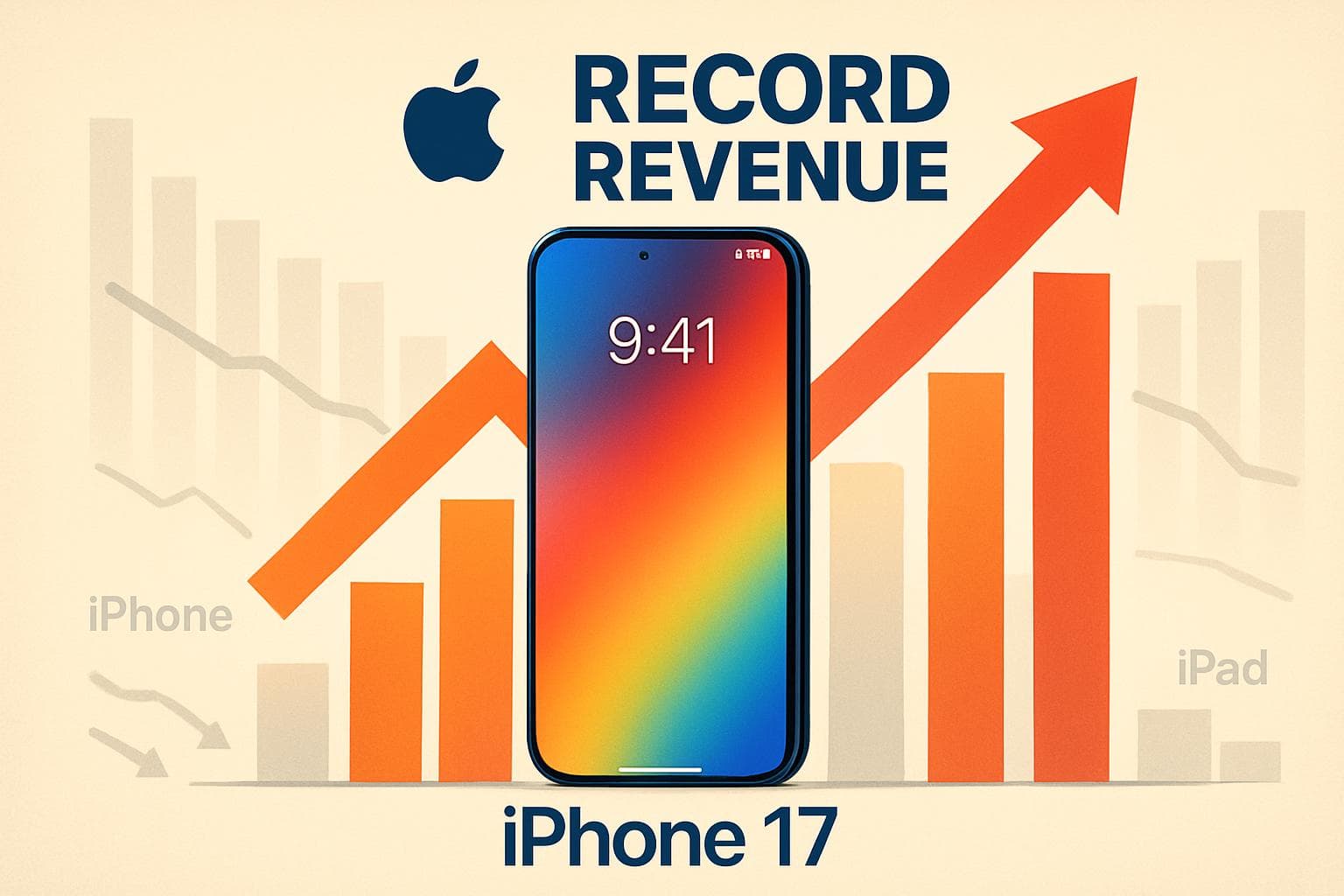 New iPhone 17 with sales graphs indicating revenue increase