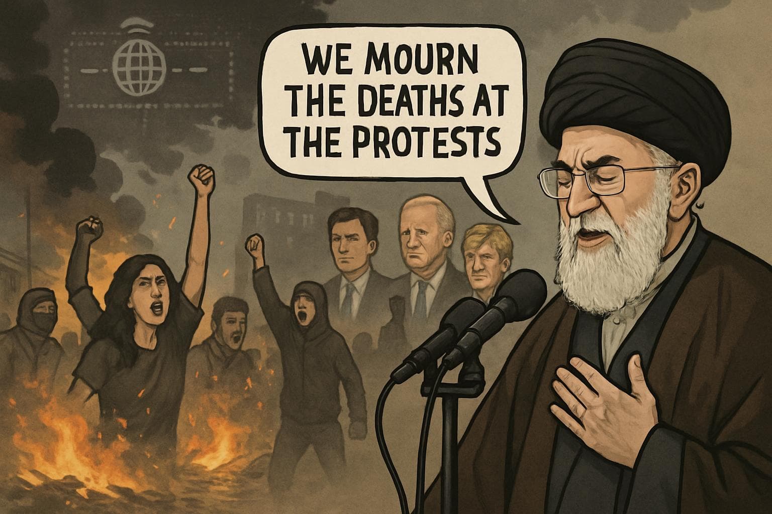Iran's supreme leader during protests with global observers