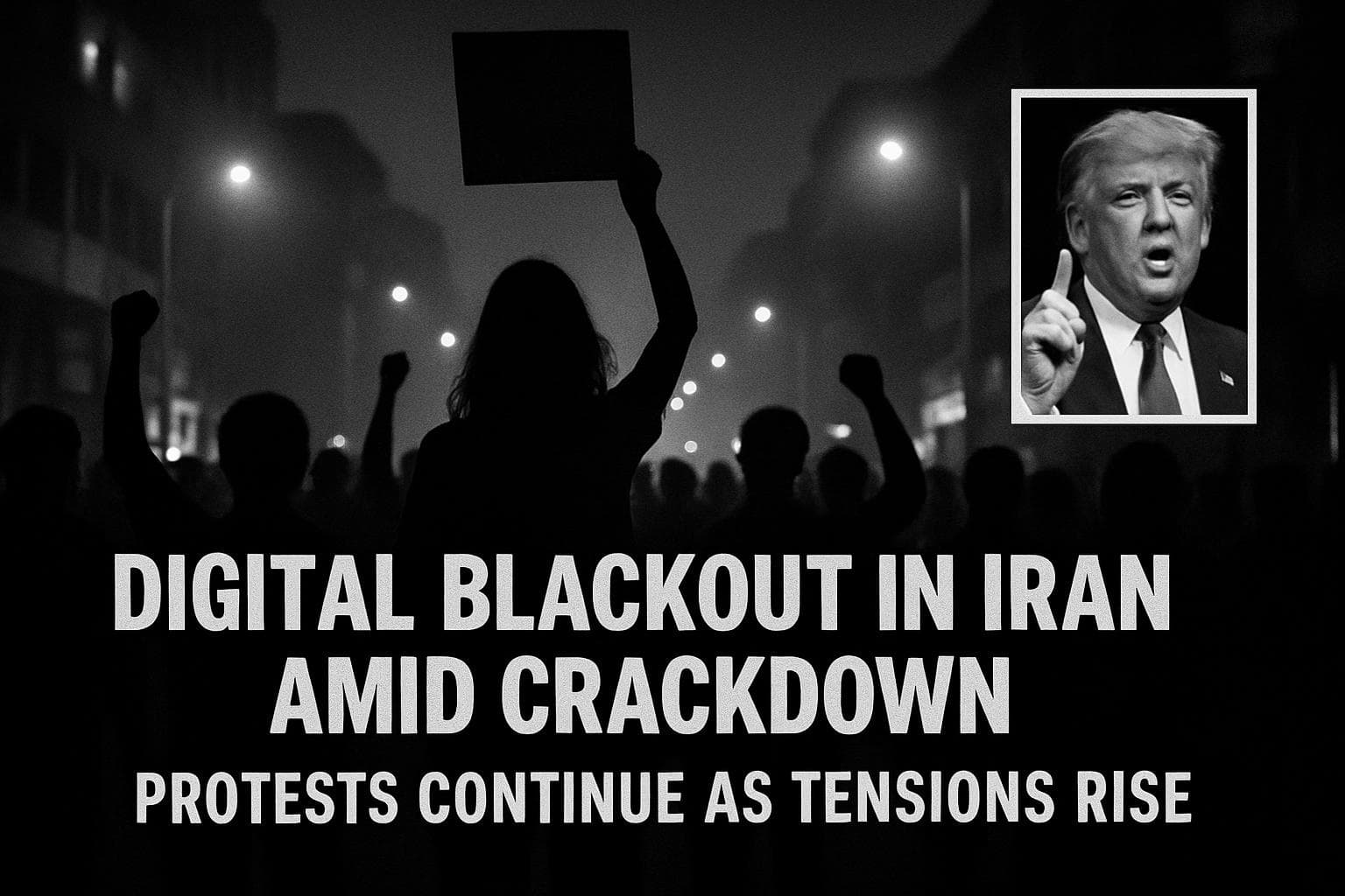 Silhouetted protesters in Iran during a digital blackout