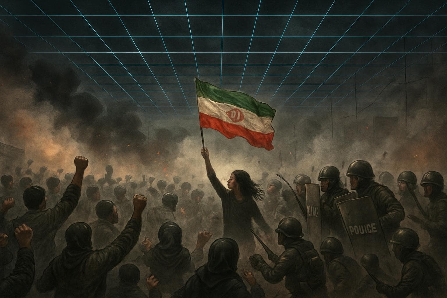 Crowds confront security forces amid smoke in Iranian protests