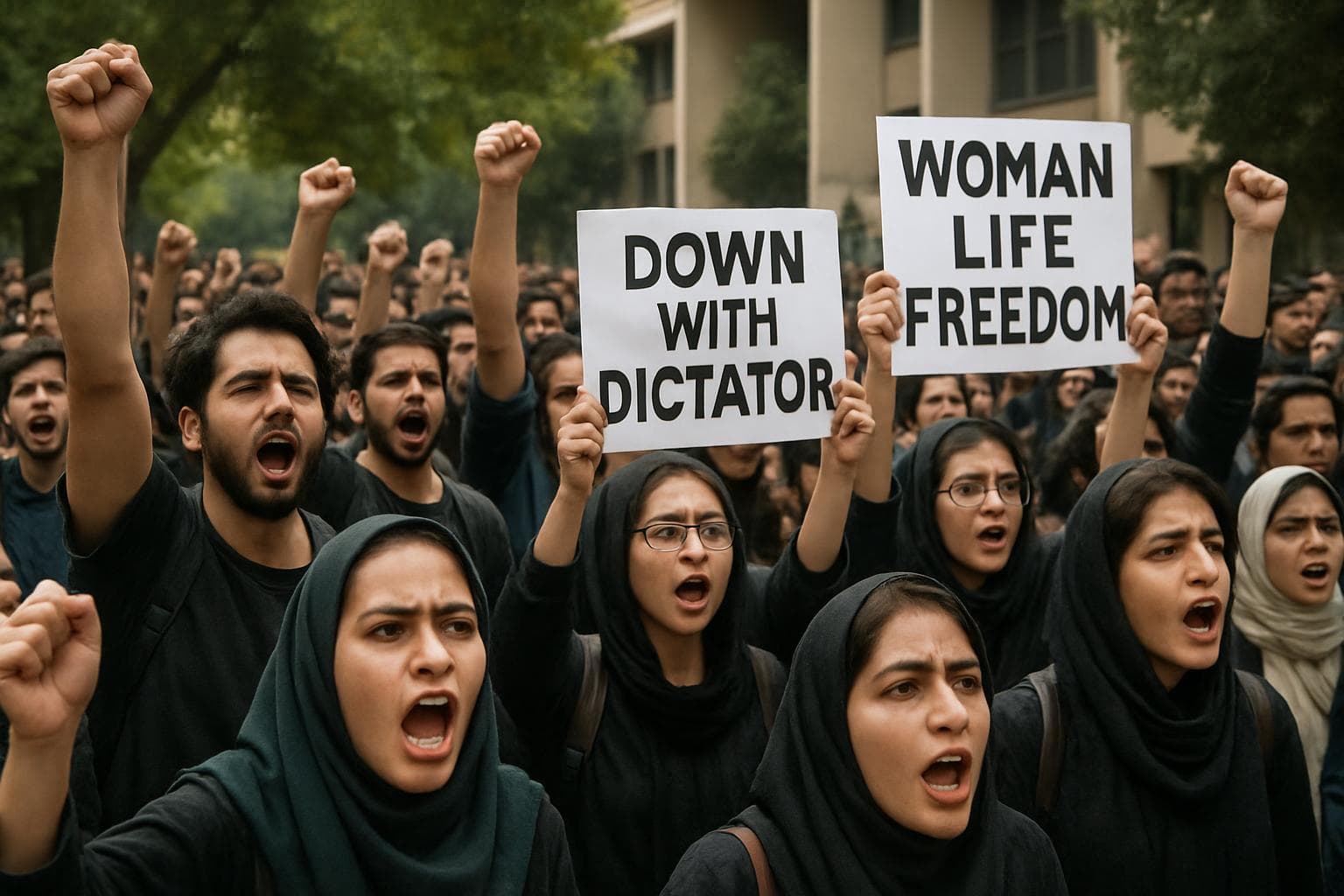 Iranian university students protesting against government