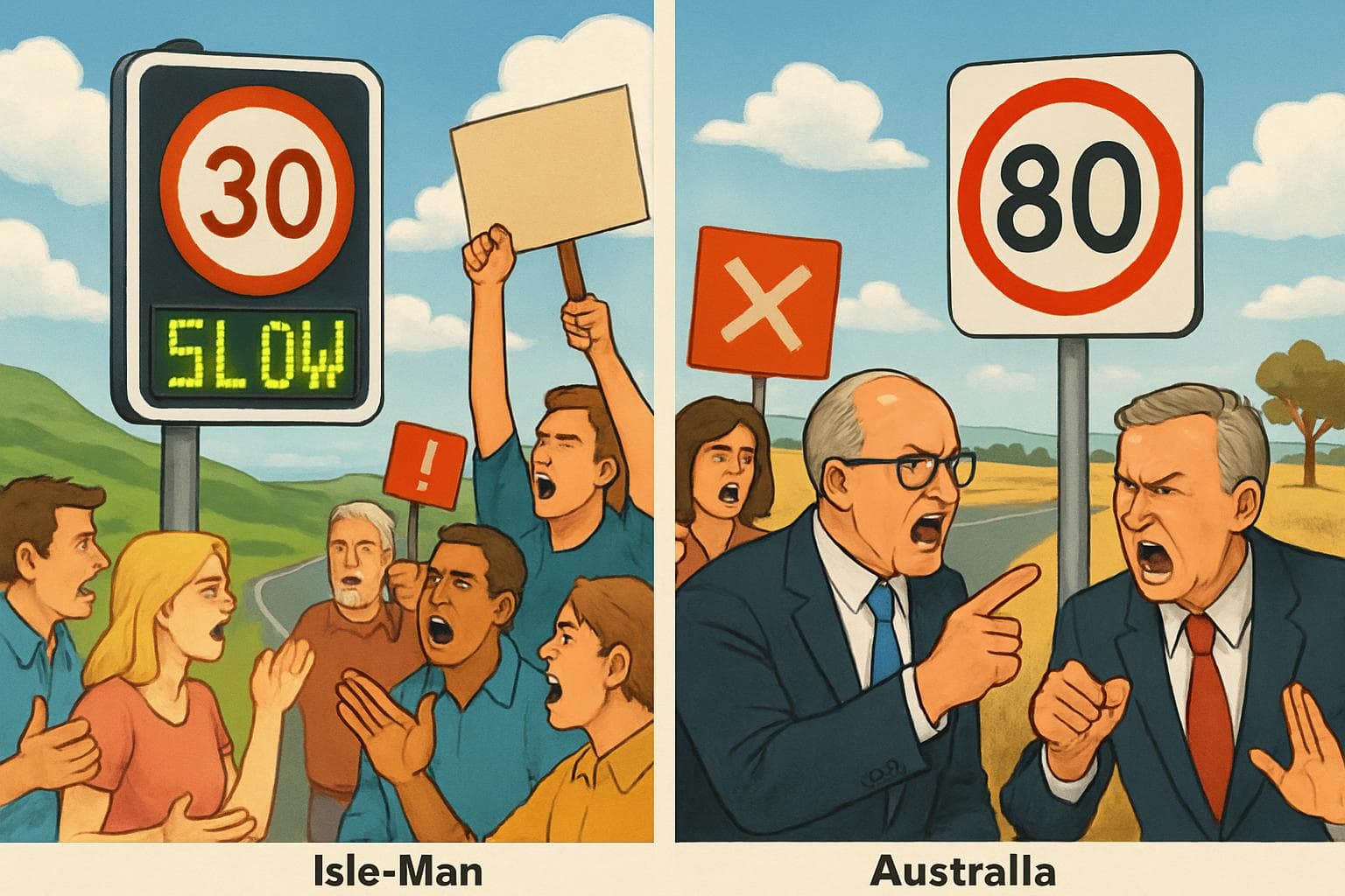 Debate on speed limit signs in Isle of Man and Australia