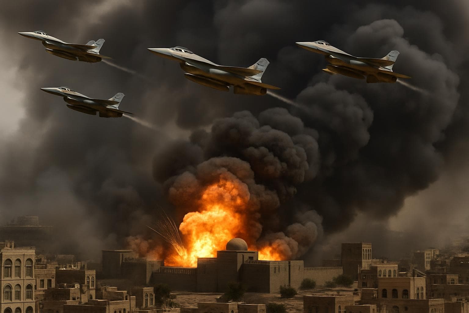 Israeli jets airstriking a military complex in Sanaa, Yemen