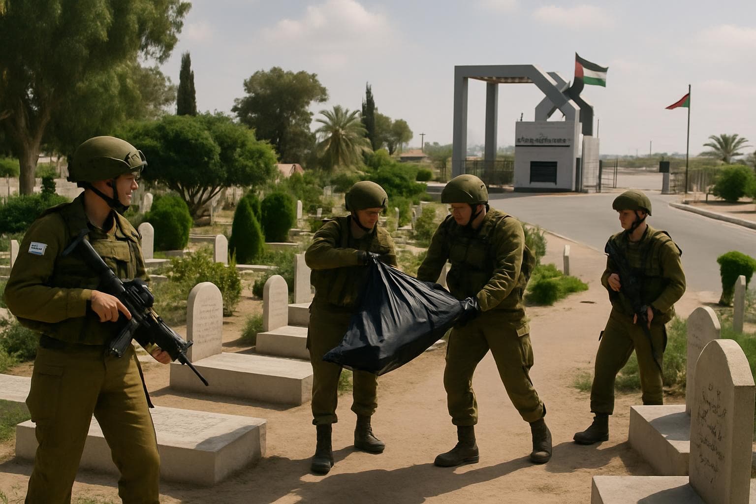 Israeli soldiers in a Gaza cemetery during an operation