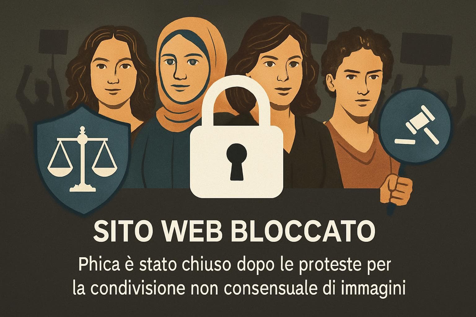 Locked Italian website with images of famous women and legal symbols
