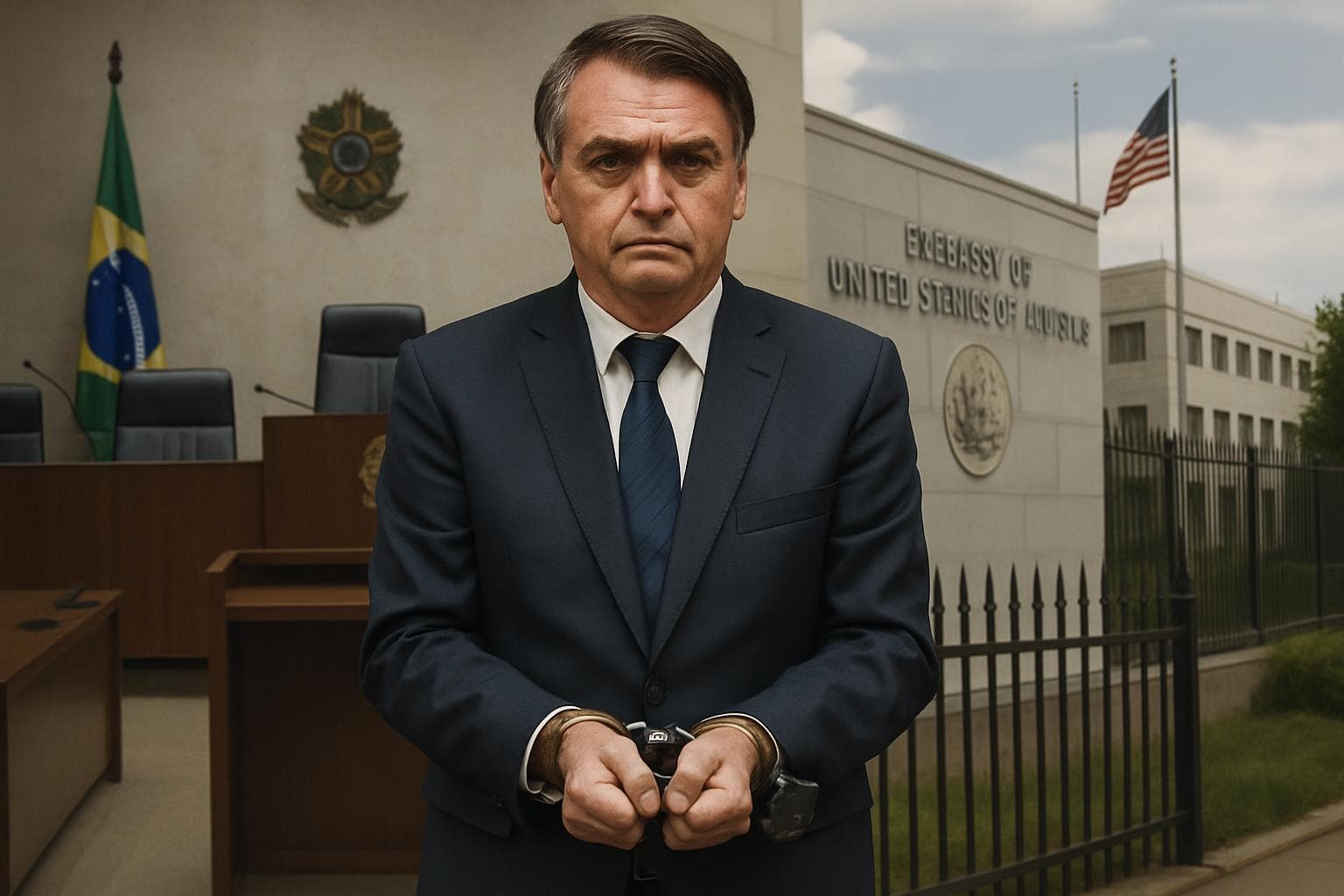 Jair Bolsonaro handcuffed with a damaged ankle monitor