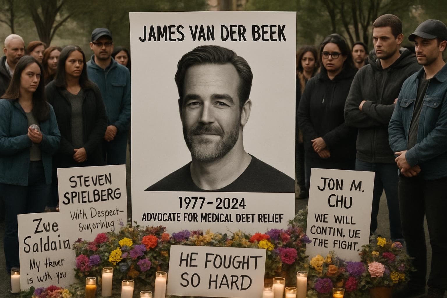 Community gathered at James Van Der Beek memorial with donations