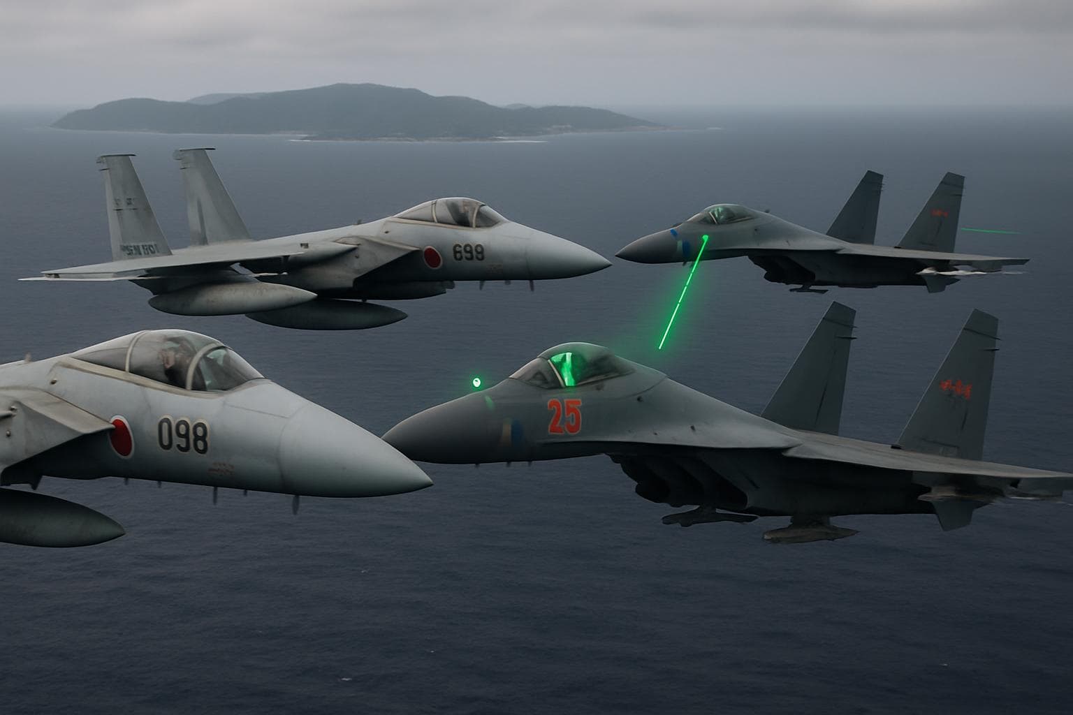 Japanese F-15 and Chinese J-15 jets in aerial encounter