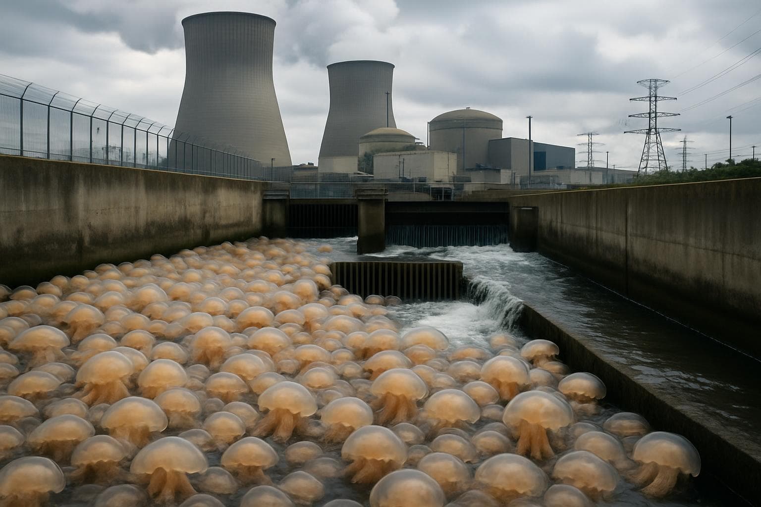 Swarm of jellyfish in cooling system of nuclear plant