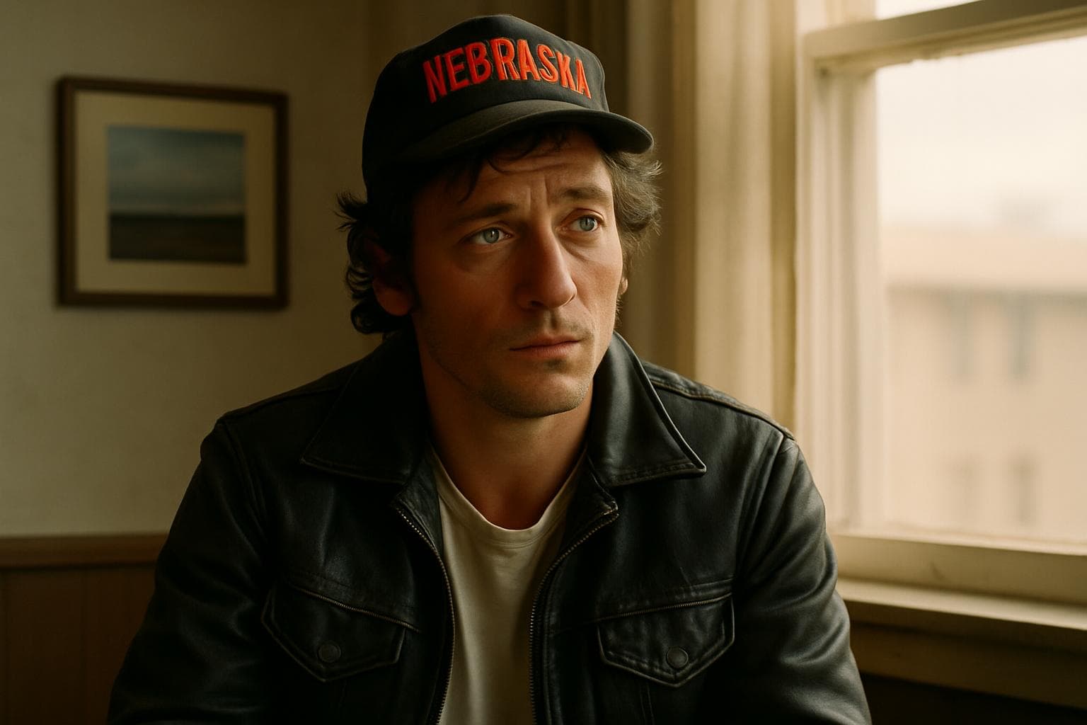 Jeremy Allen White as Bruce Springsteen in a biopic scene